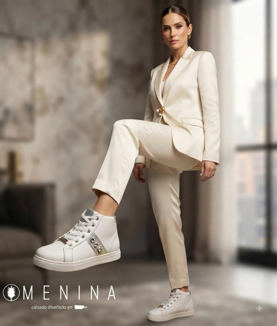 Menina Botas Blanca con brillo y piedras Brooklyn