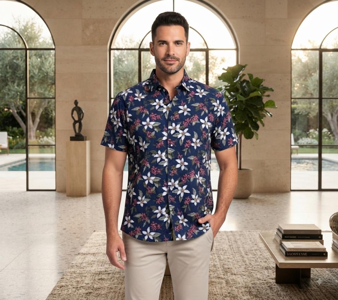 Camisa de vestir para caballeros, diseño de flores