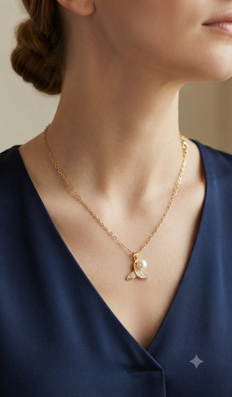 Cadena cola de sirena con perla en stainless steel