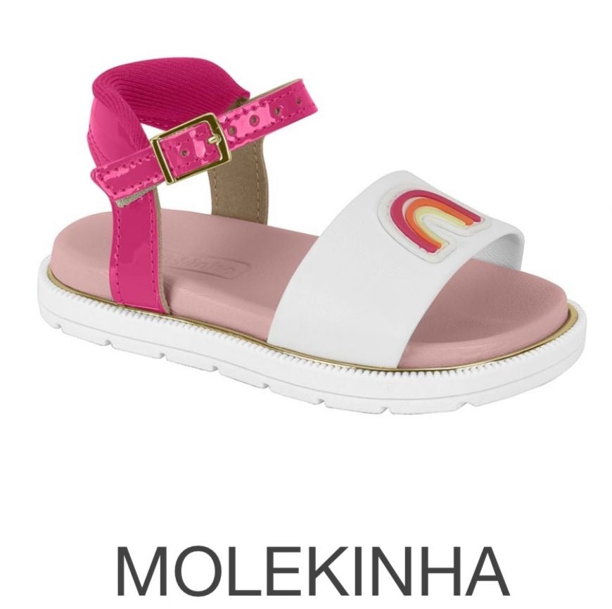 Sandalias cómodas para niña color blanco y fuscia  Verniz