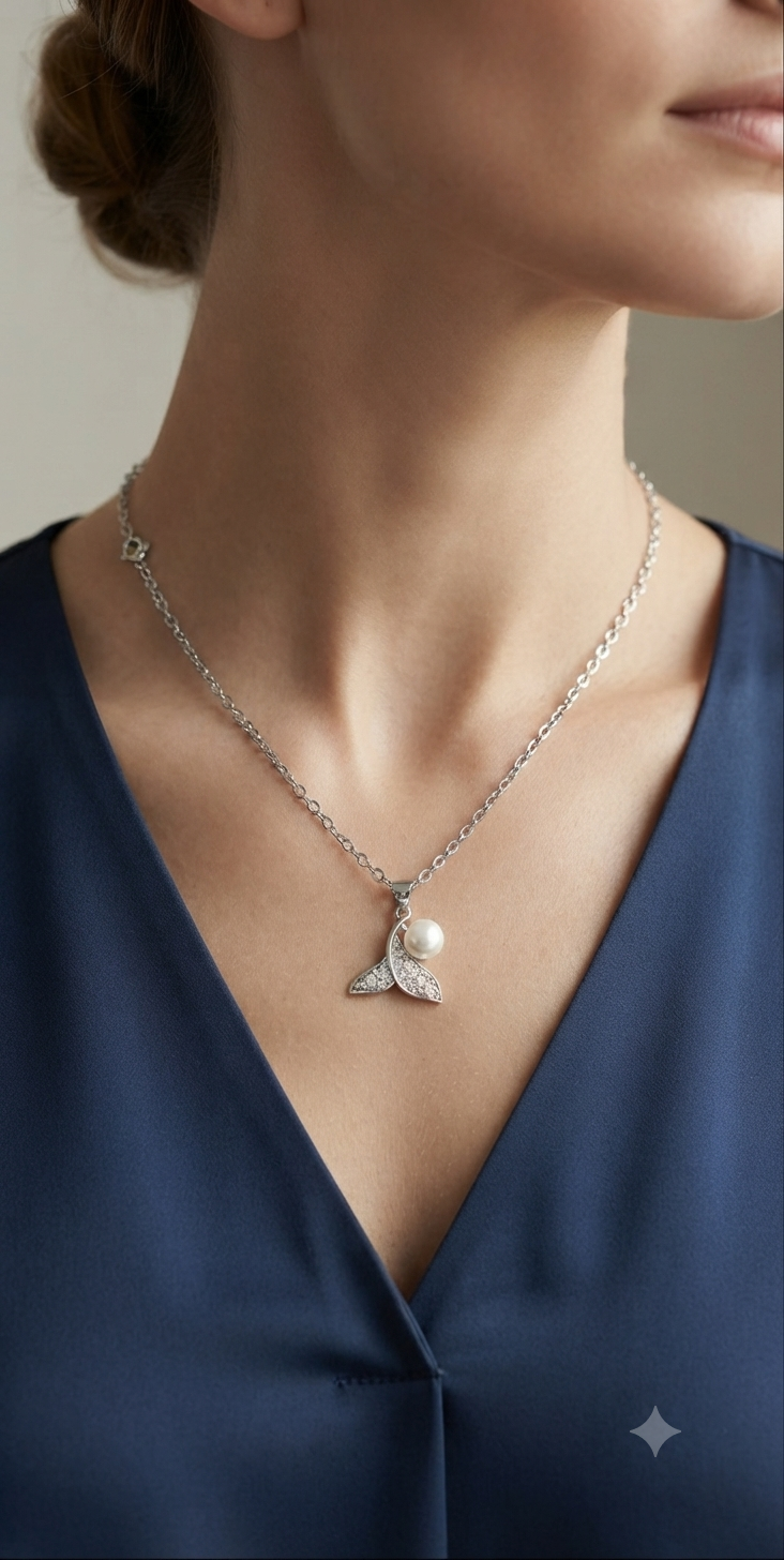 Cadena cola de sirena con perla en stainless steel