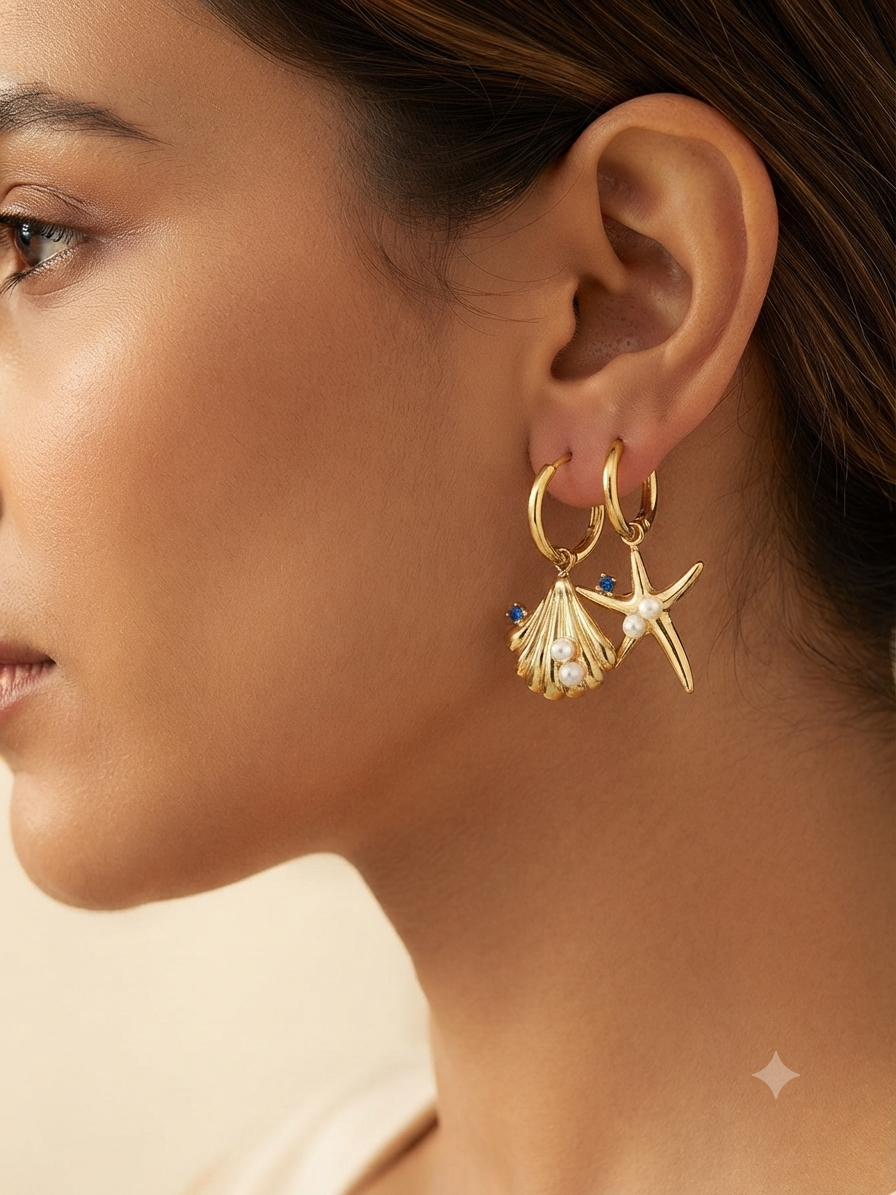 Aretes estrella y concha. Stailess steel